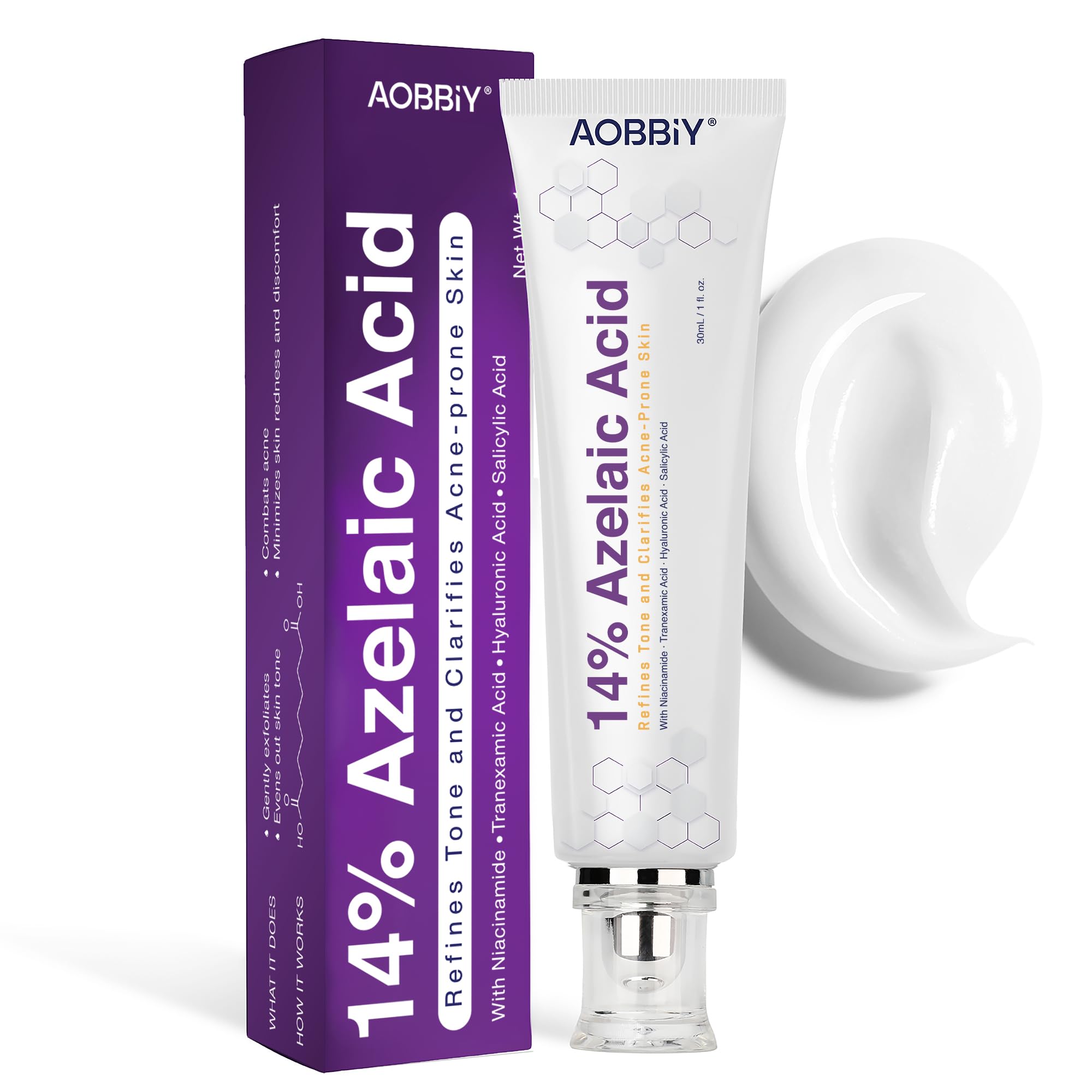 AOBBIY azelaic cream tube close-up highlighting texture and redness-relief potential