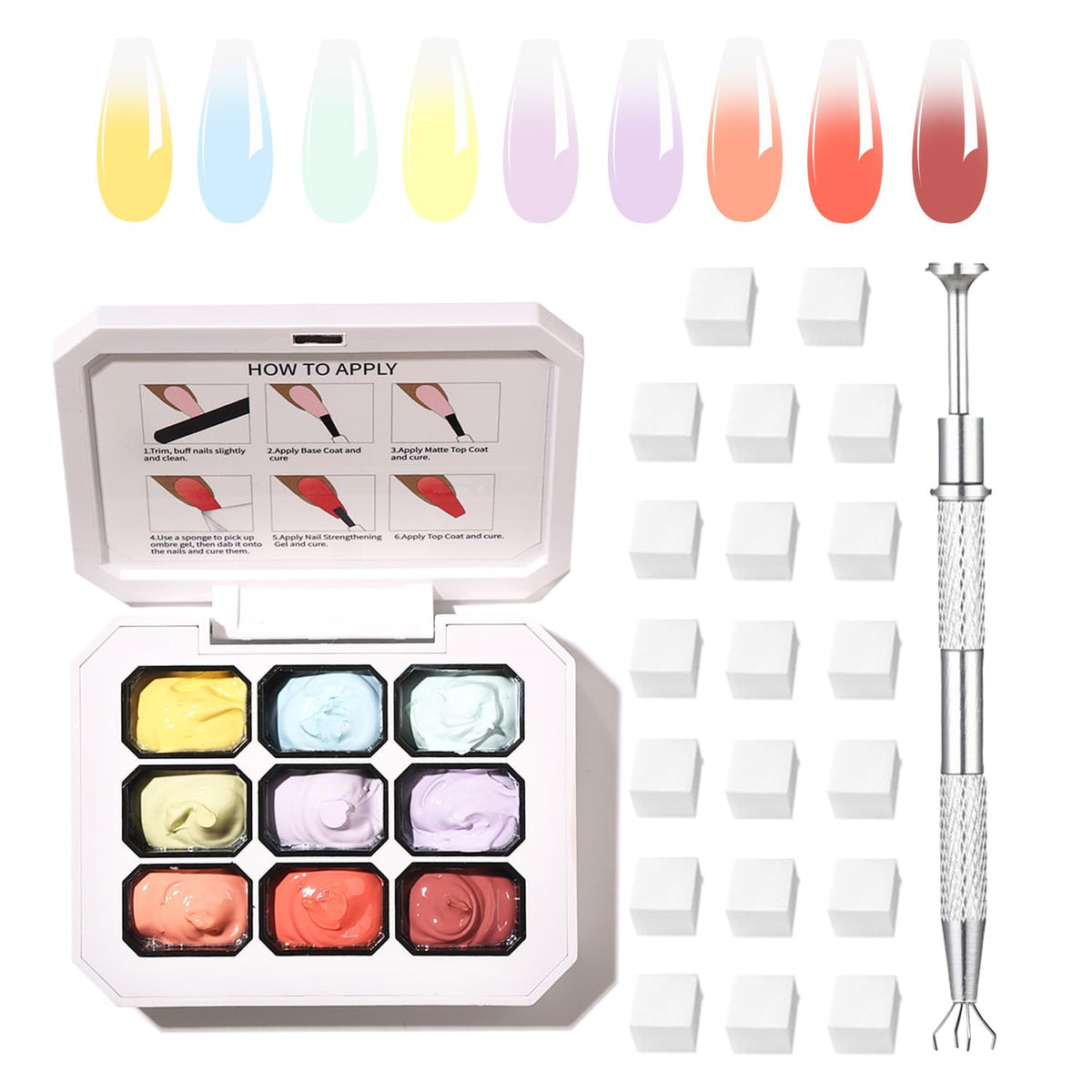 AOBOO Ombre: palette 9 couleurs pour un dégradé élégant sur les ongles