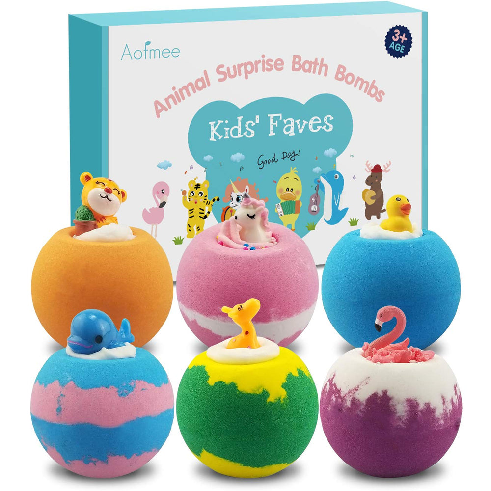 Bombe de bain Aofmee pour enfants avec jouet surprise, divertissant l'heure du bain.