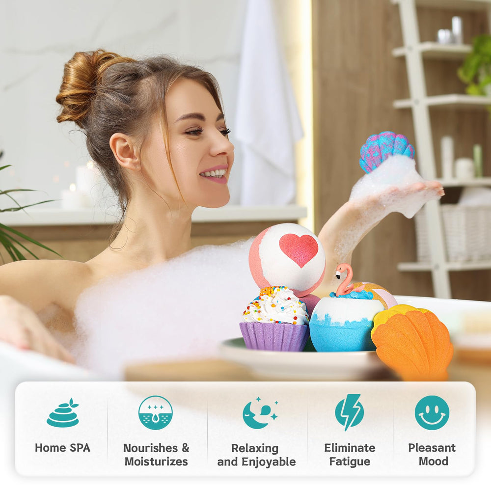 Bombe de bain Aofmee libérant des bulles colorées et des parfums variés.