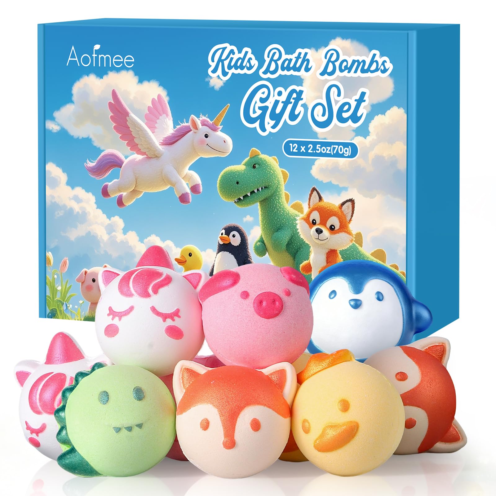 Aofmee bombes de bain Enfants : 12 pièces et 6 formes animales, divertissement coloré