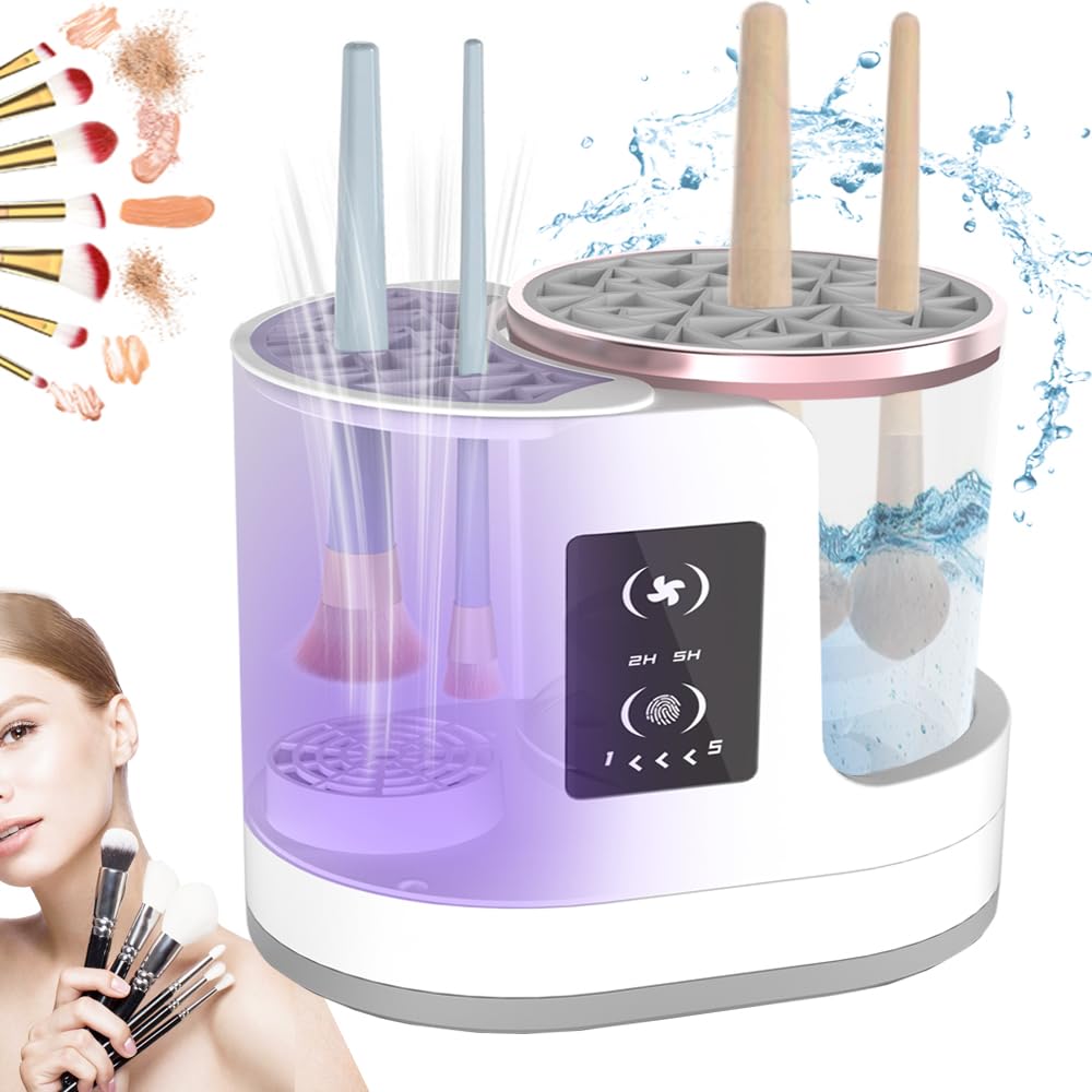 AOOFCMLLC nettoyeur-brosses maquillage 3 en 1 en action, nettoyage en profondeur sans abîmer les brosses