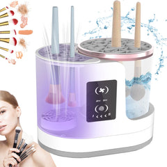 AOOFCMLLC nettoyeur-brosses maquillage 3 en 1 en action, nettoyage en profondeur sans abîmer les brosses
