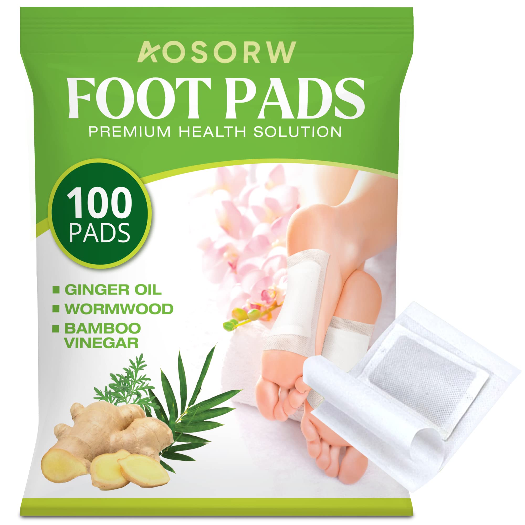 AOSORW ginger oil bamboo charcoal foot pads pack for daily at home use.