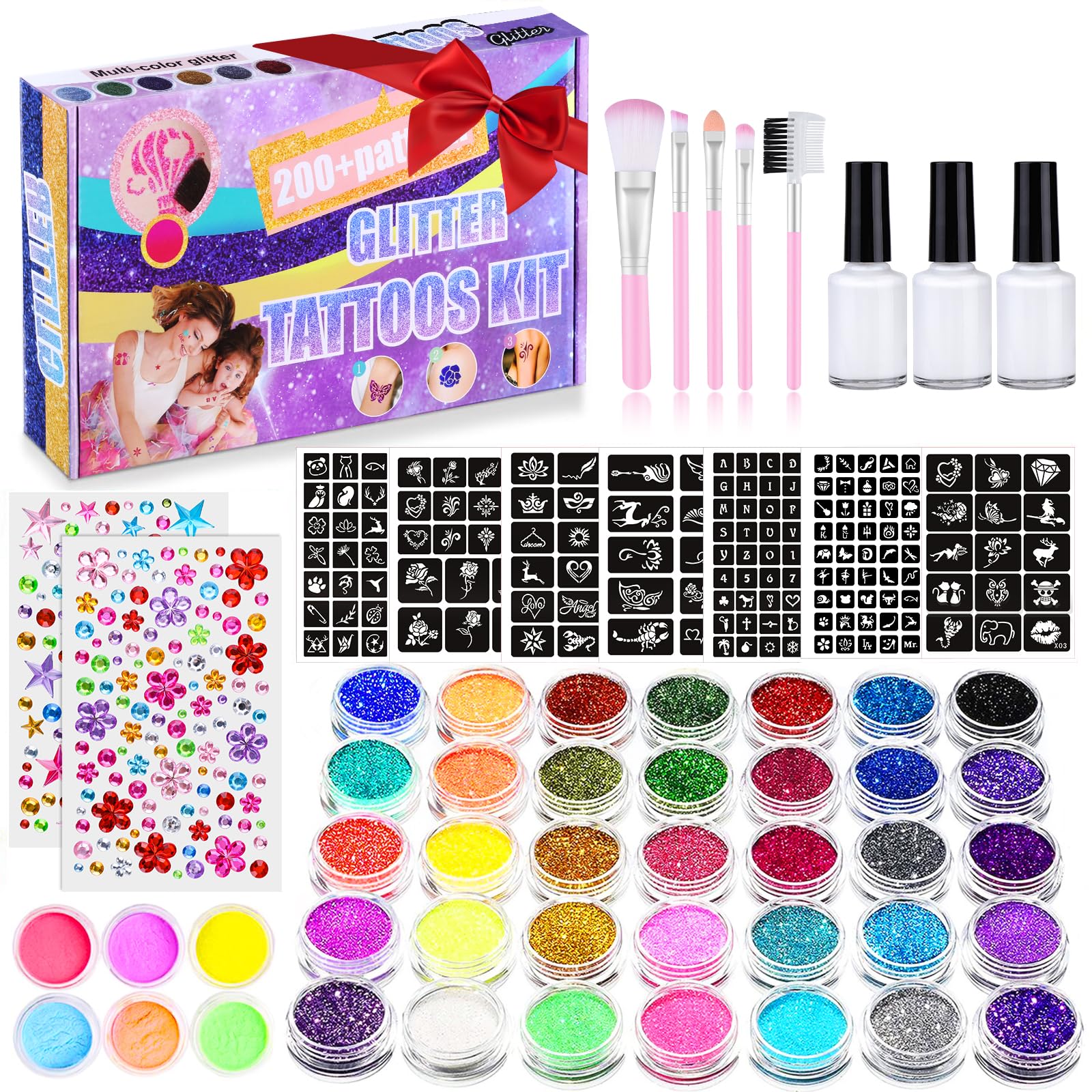 Aottom kit-tatouages-temporaire-paillettes-enfants: couleurs variées pour fêtes et créativité sûre.