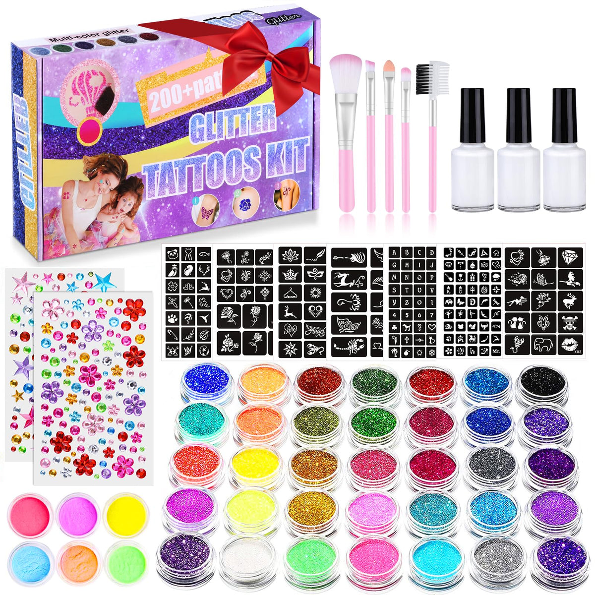 Aottom kit-tatouages-temporaire-paillettes-enfants: couleurs variées pour fêtes et créativité sûre.