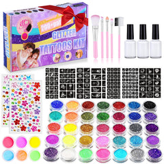 Aottom kit-tatouages-temporaire-paillettes-enfants: couleurs variées pour fêtes et créativité sûre.