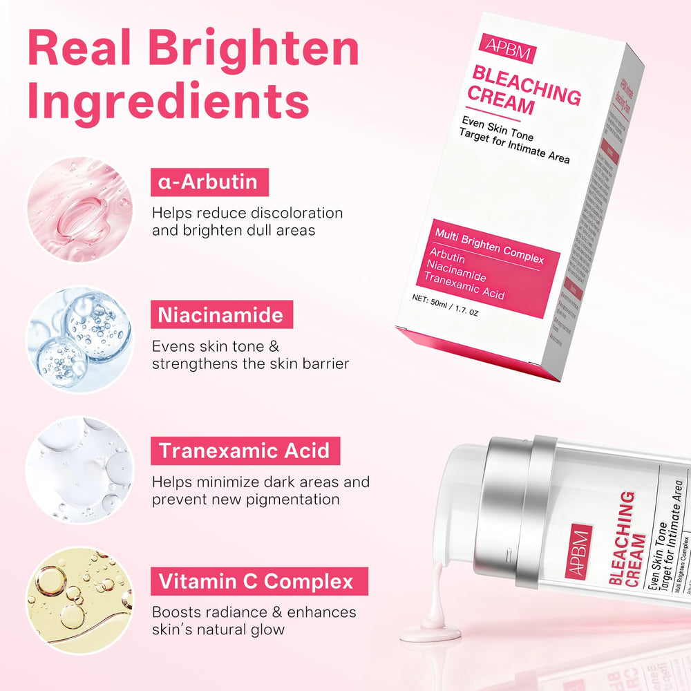 APBM Crème éclaircissante intime arbutine et niacinamide, ingrédients éclaircissants efficaces.