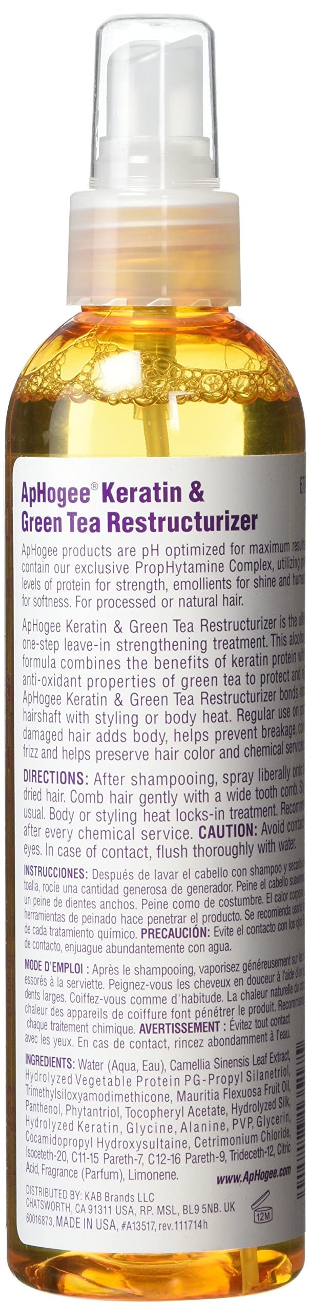Aphogee Keratine The Vert Restructurant - application sur les cheveux.