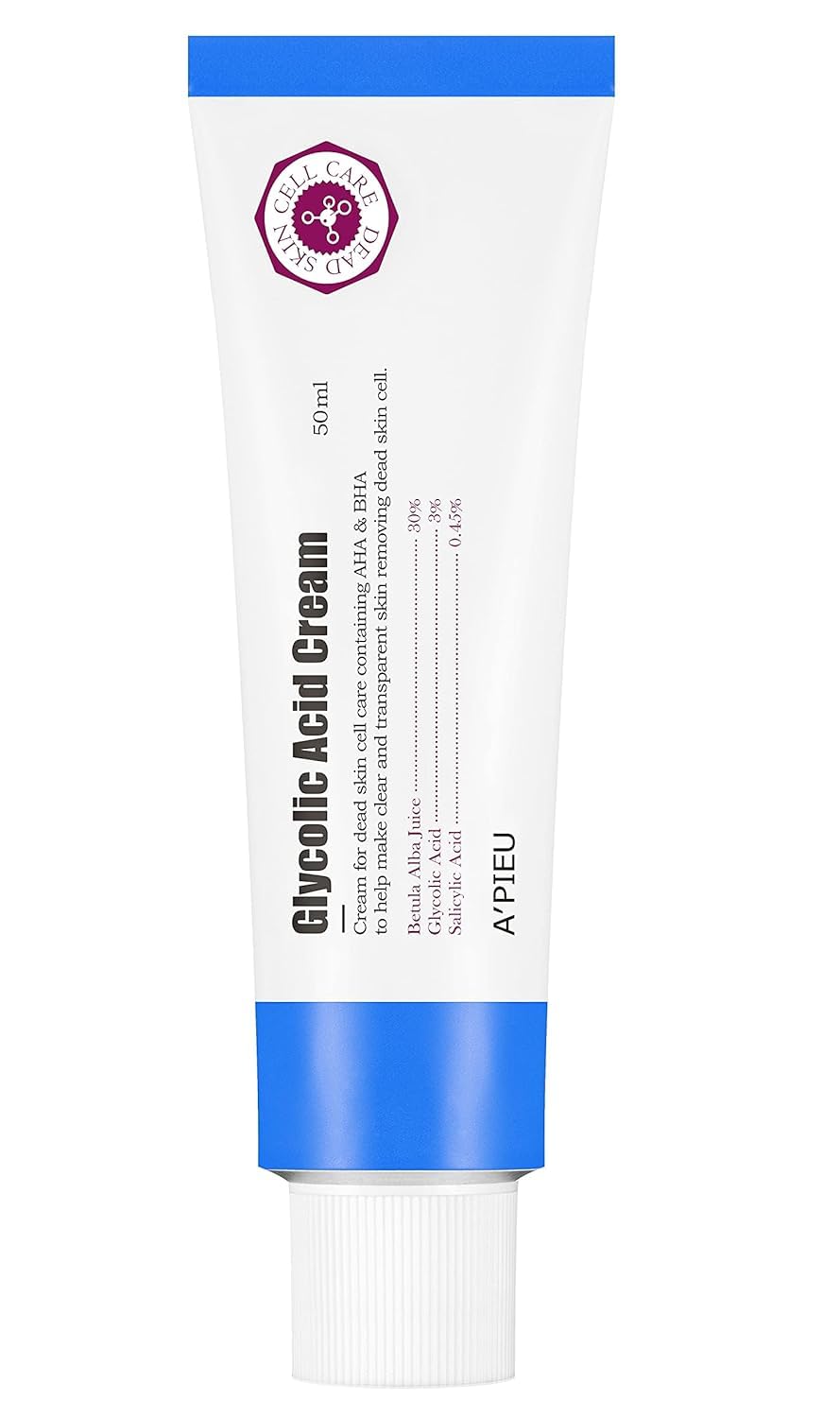 A’PIEU Crème acide glycolique – bouteille prête pour une exfoliation douce.