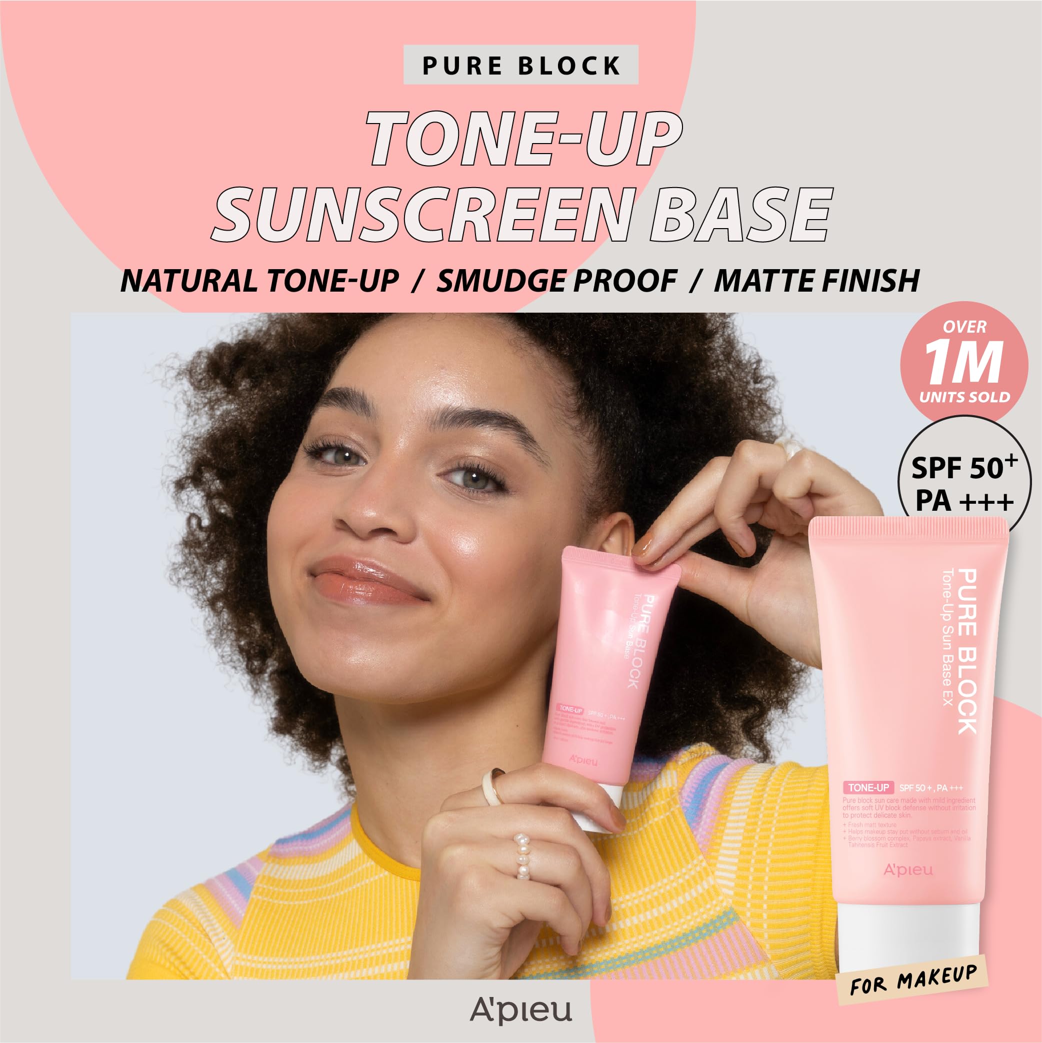 A'PIEU Pure Block Tone Up Sun Base – application facile pour un teint homogène