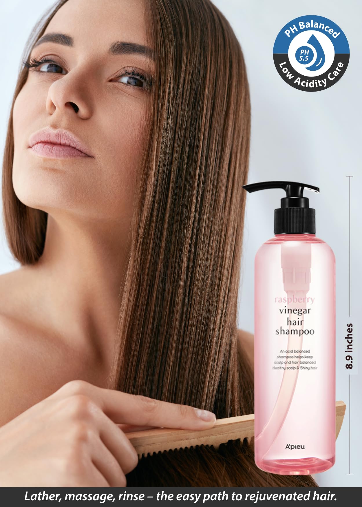 Nettoyage en douceur des cheveux avec le Shampoing Framboise Vinaigre.
