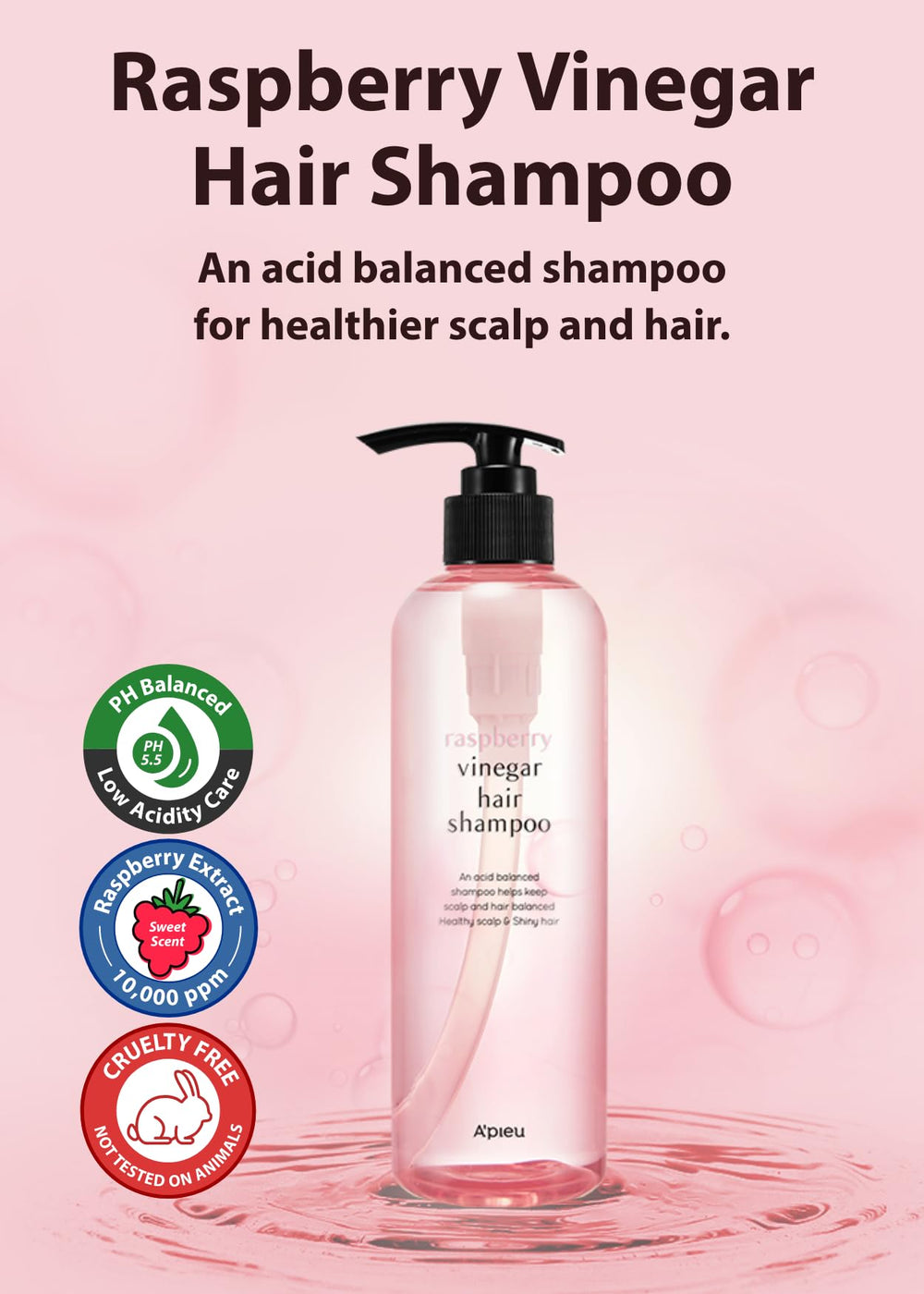 Texture crème du Shampoing Framboise Vinaigre enveloppant les cheveux.
