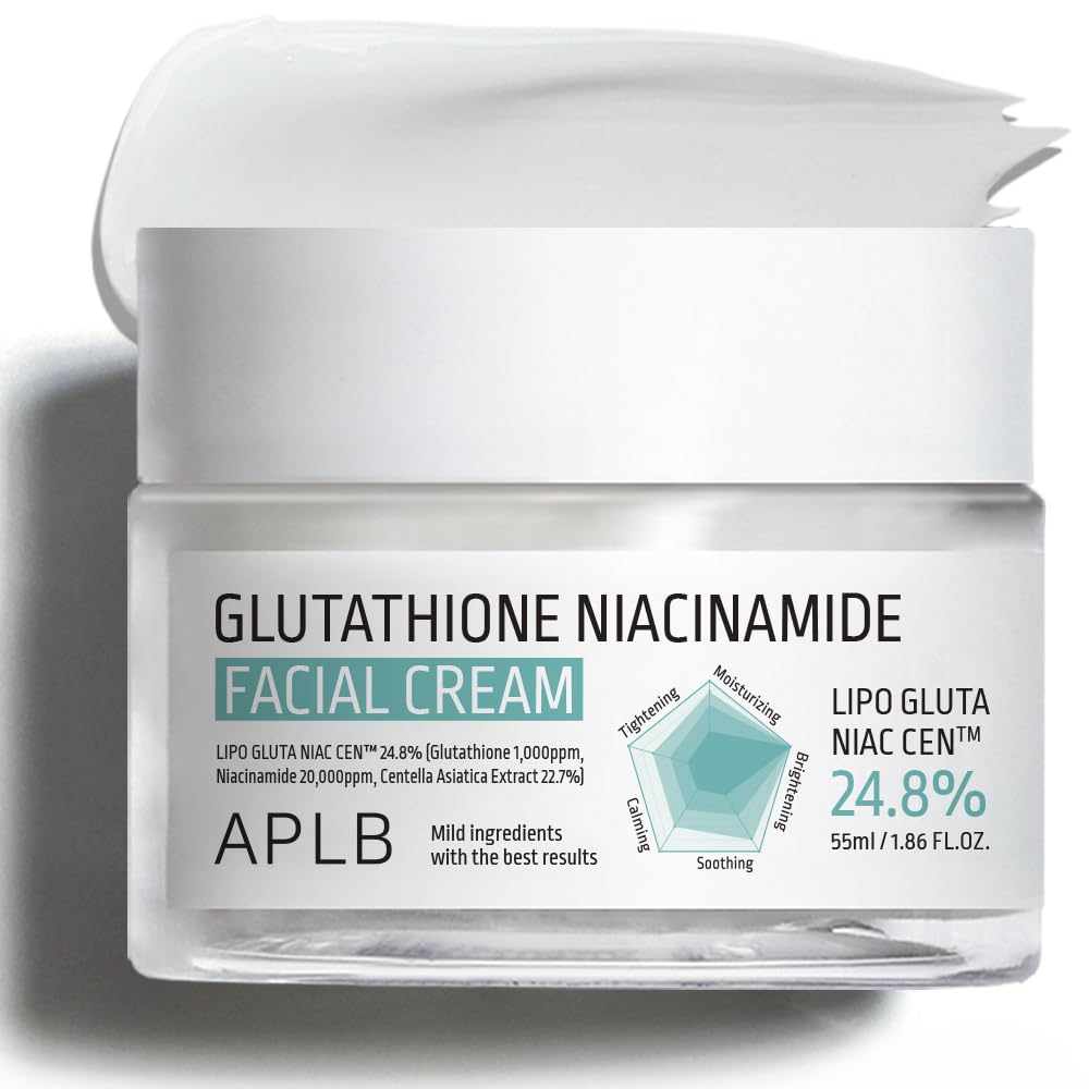 APLB Crème Visage Glutathion Niacinamide – bouteille, application facile et hydratation en profondeur.