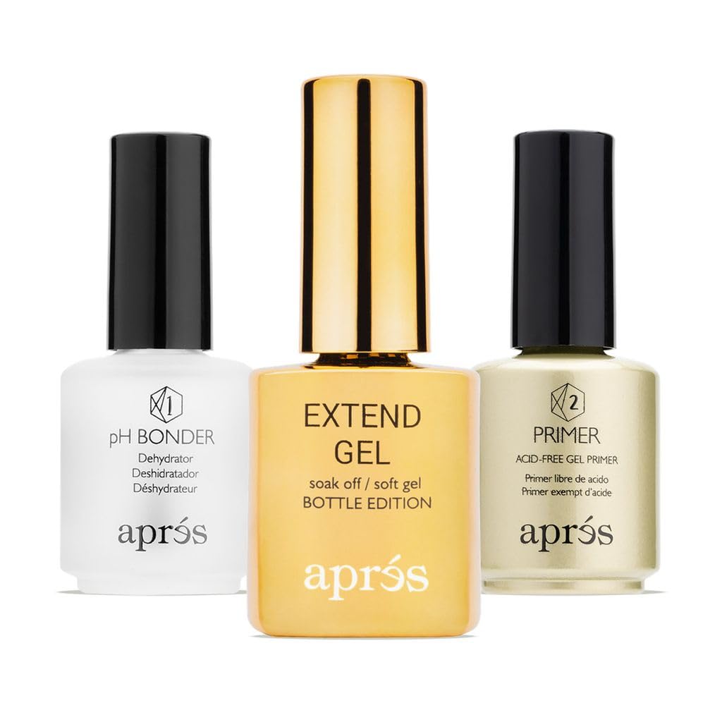 APRÉS Gel-X Extend Gel, bouteille dorée prête pour des extensions durables.