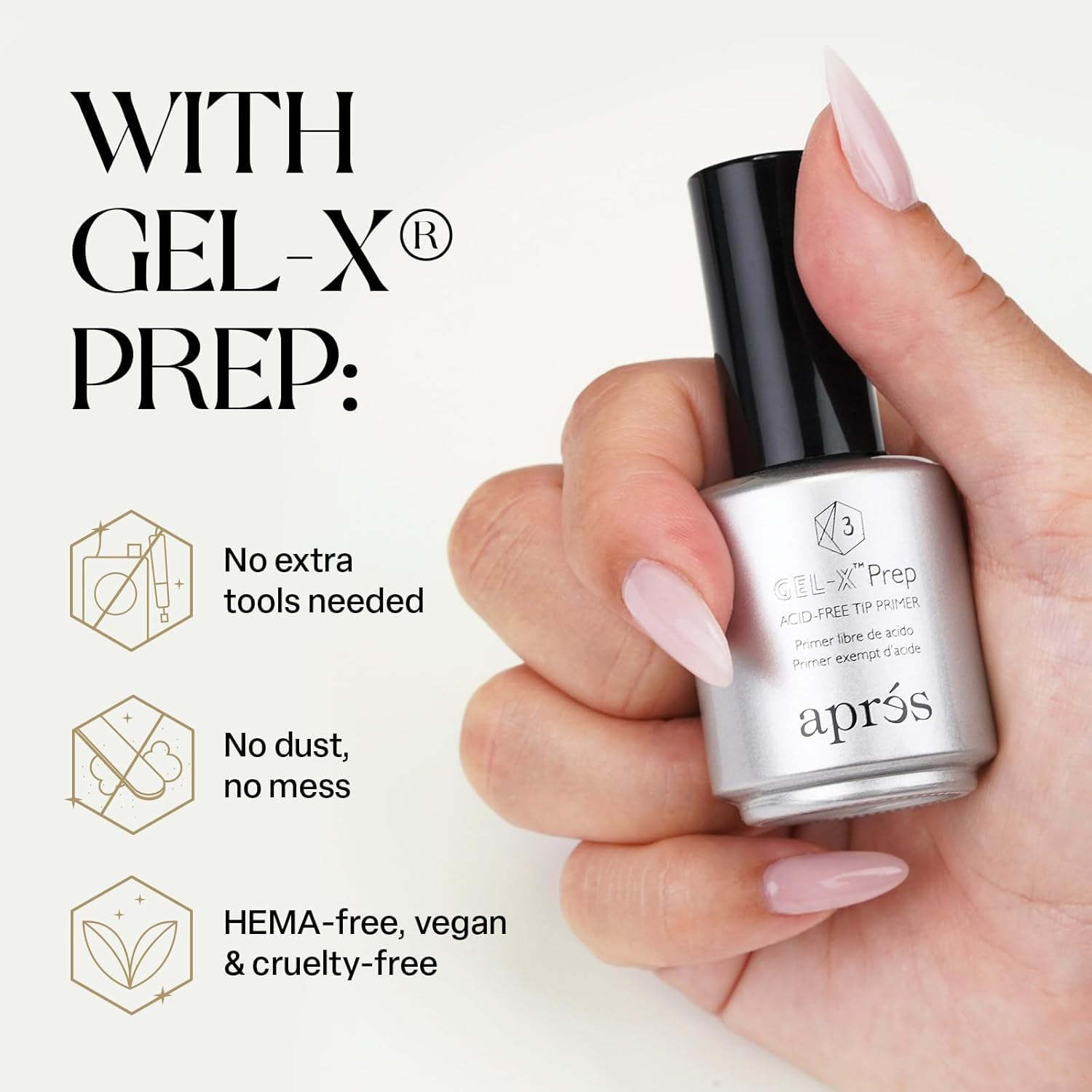 APRÉS Gel-X Prep, surface de l’embout buffée pour une base prête à la couleur.