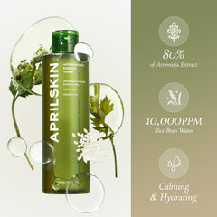 APRILSKIN Artemisia toner label close-up highlighting low pH and vegan ingredients.