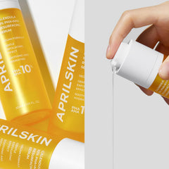 Application visage du sérum APRILSKIN Calendula10% PHA+AHA pour une peau plus lisse.