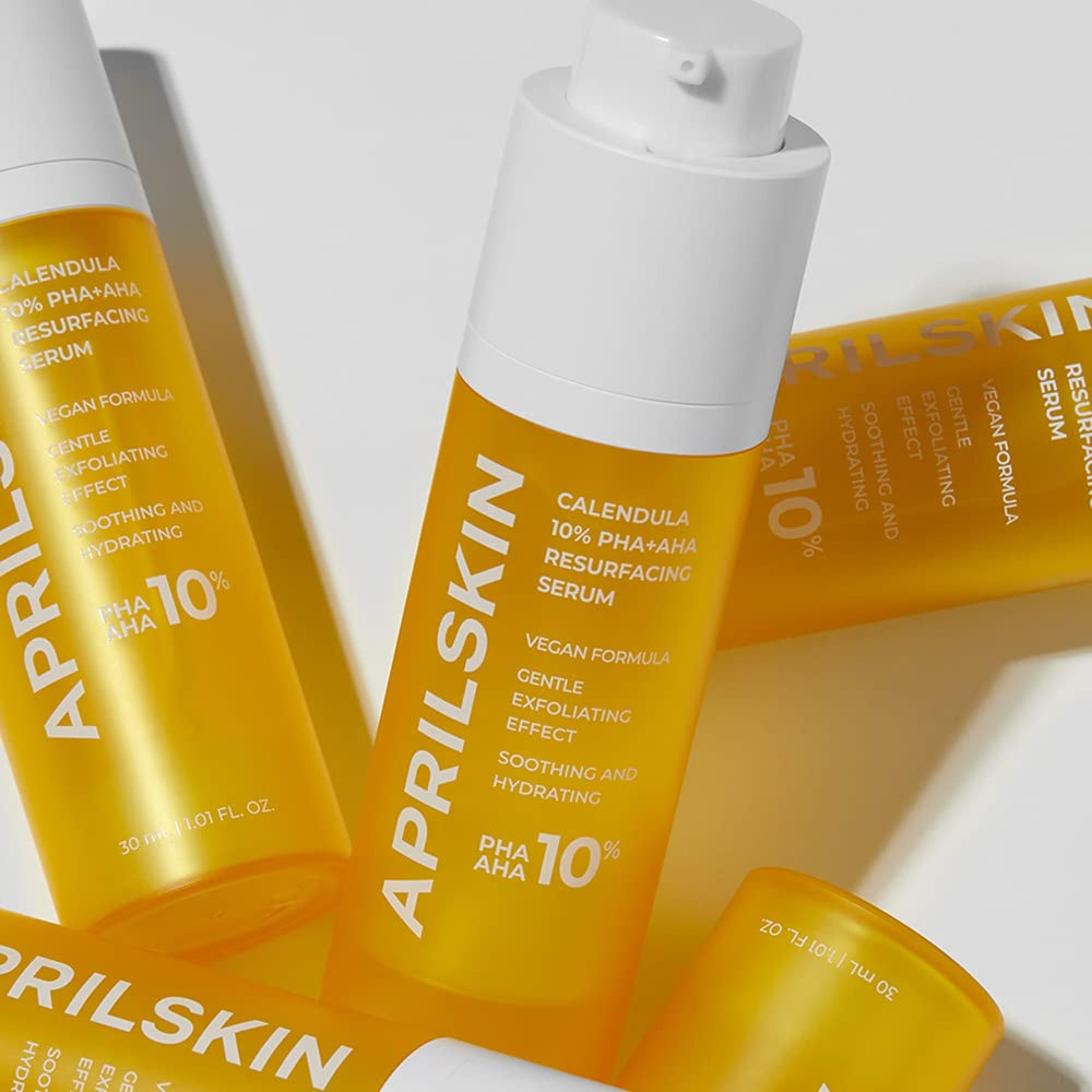 Boîte APRILSKIN Calendula10% PHA+AHA et étiquette végan sans cruauté.