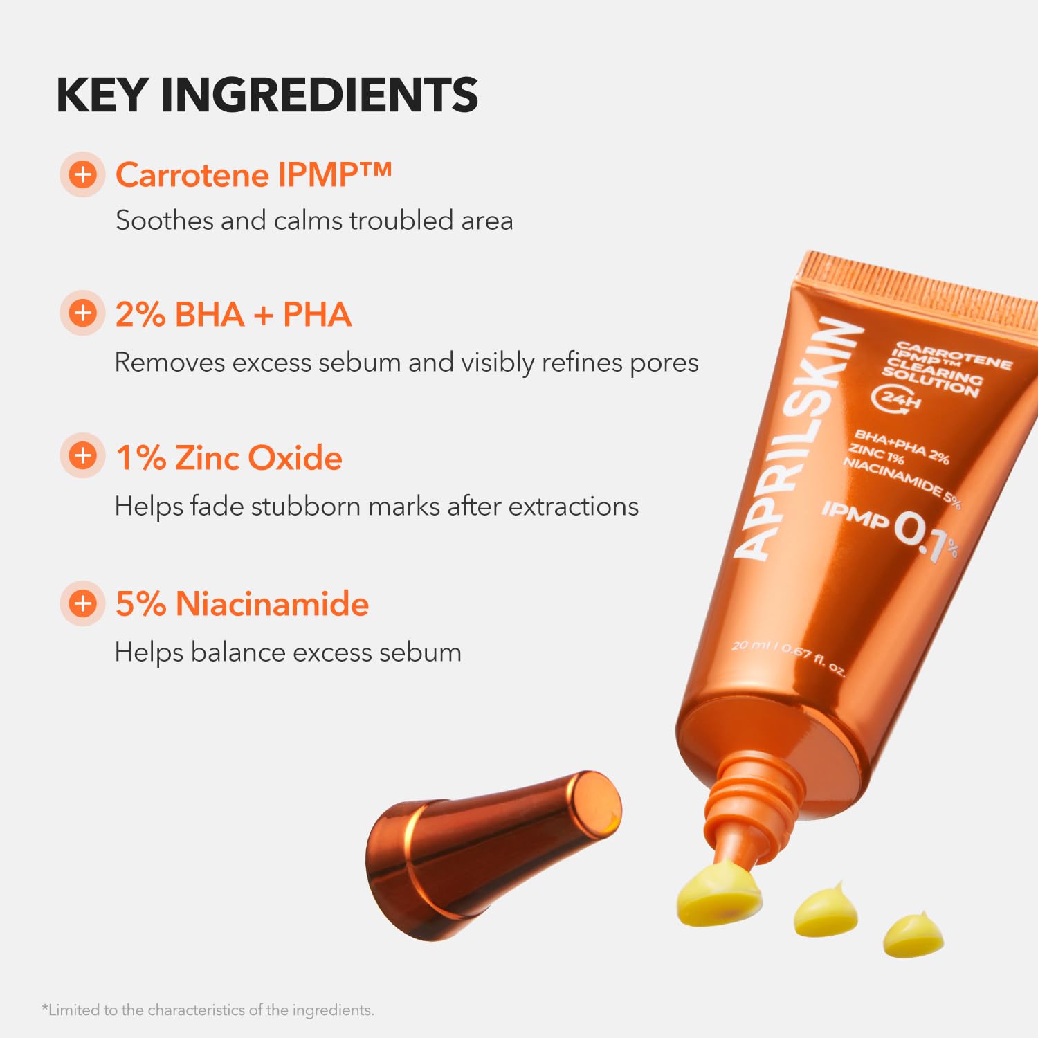 Étiquette niacinamide 5% sur l'emballage, soutien au contrôle du sébum.
