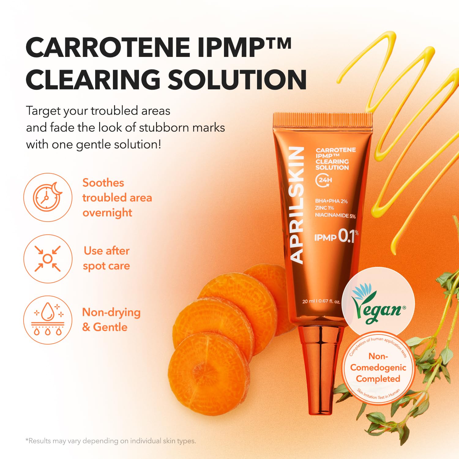 Texture fluide APRILSKIN Carrotene IPMP s'étale en douceur sans dessèchement.