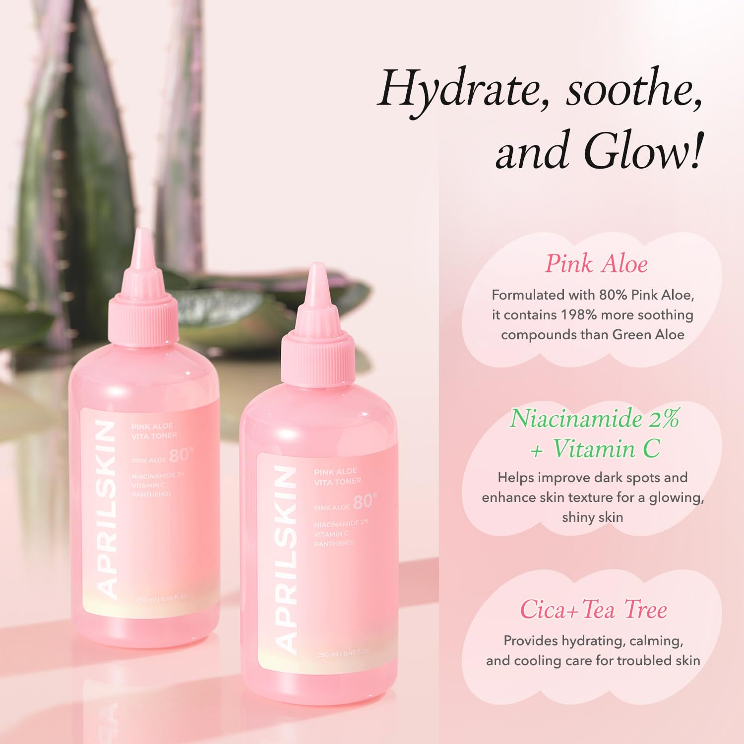 APRILSKIN Pink Aloe Vita Toner hygienic cap design promotes clean application.