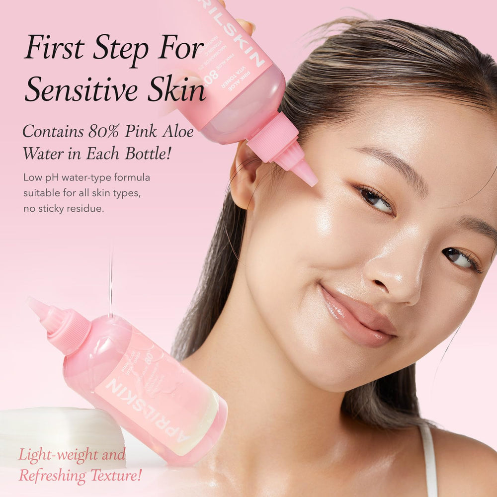 APRILSKIN Pink Aloe Vita Toner with tea tree water supports sensitive skin routine.