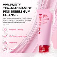 APRILSKIN TXA Niacinamide cleanser foam on hand showing impurity lift