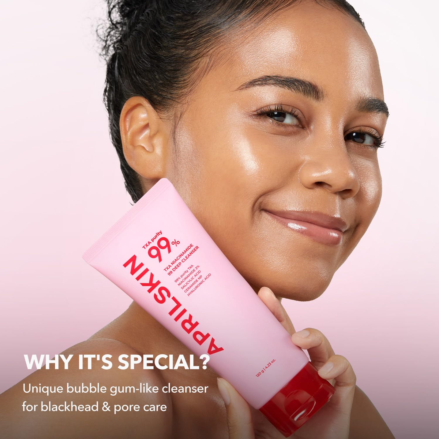APRILSKIN TXA Niacinamide cleanser packaging highlights premium pore care branding