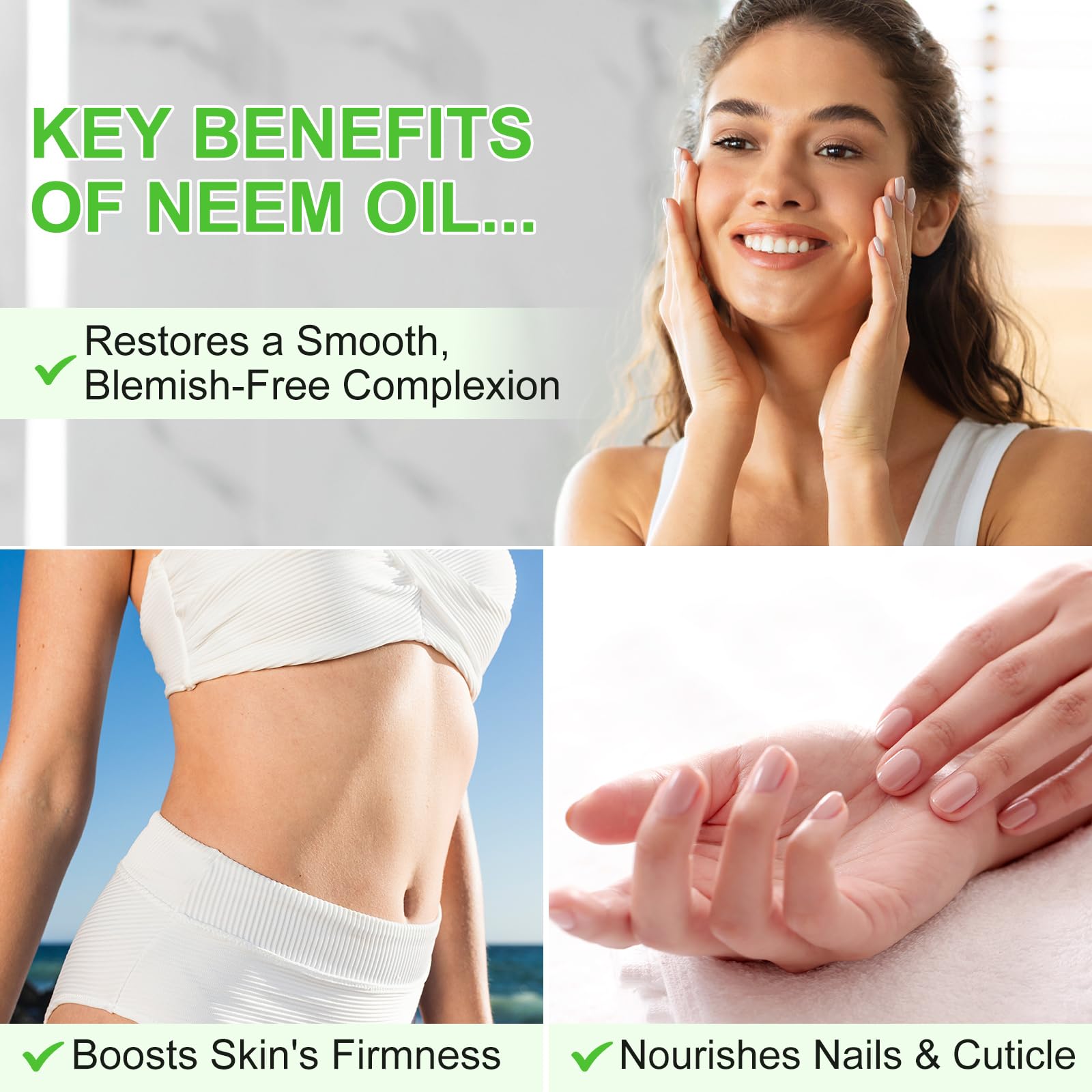Absorption rapide de l'huile neem sur le visage.