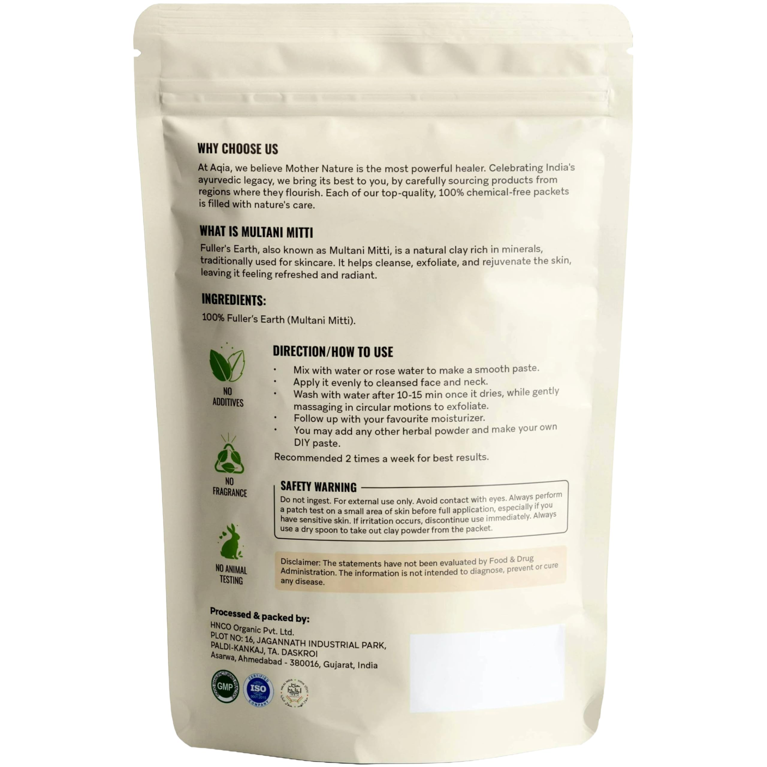Aqia Organics Terre Fuller poudre — soin purifiant pour pores visibles et teint frais.