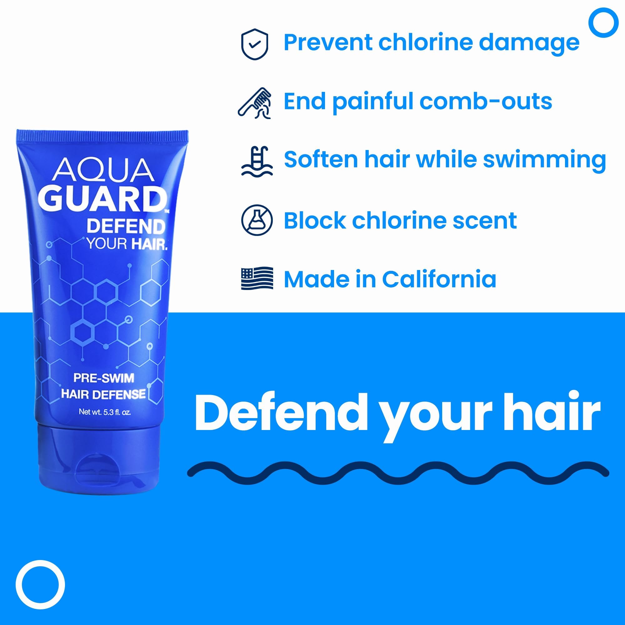 Aqua Guard protection chlore avant-nage: préserve couleur et douceur des cheveux.
