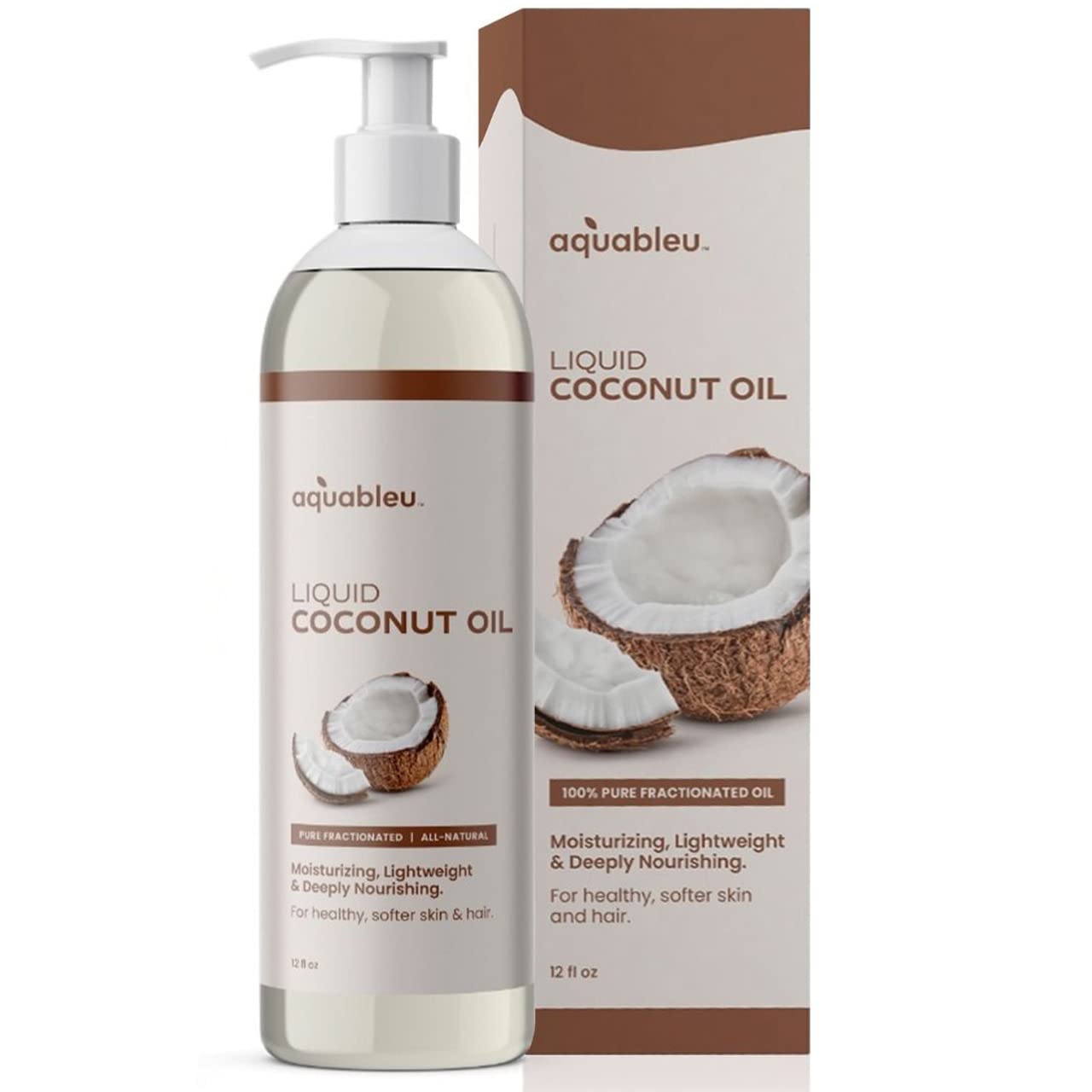 Aquableu huile coco fractionnée – bouteille 355 ml prête pour peau et cheveux