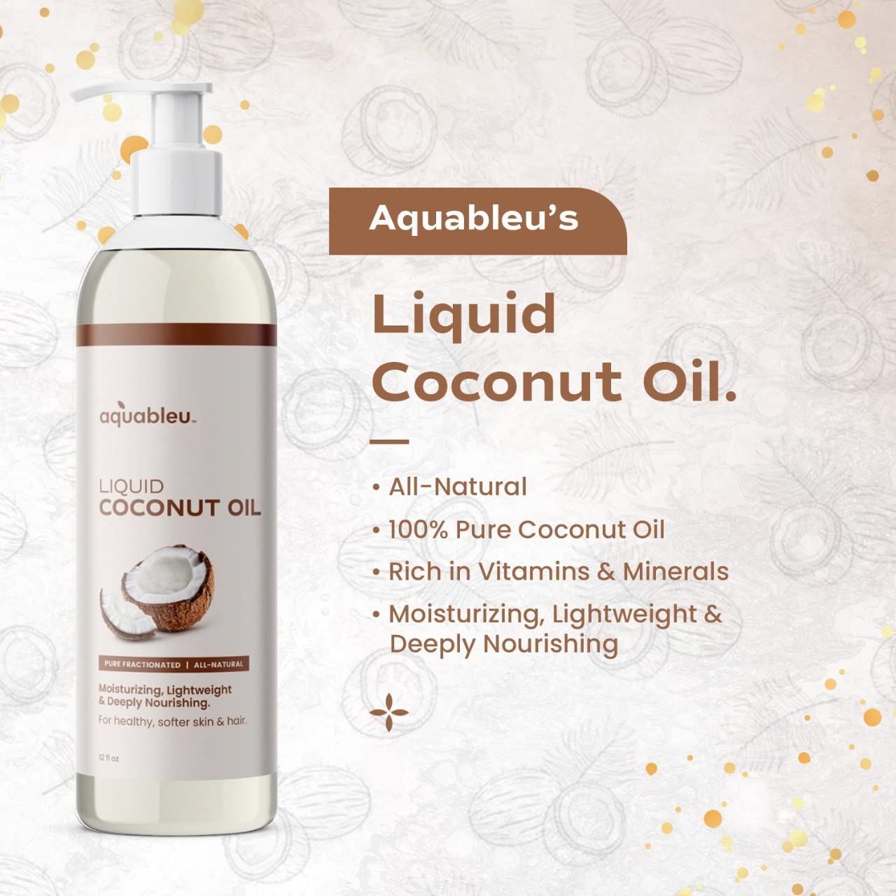 Étiquette naturelle Aquableu huile coco fractionnée et pure