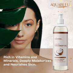 Texture légère de l'huile coco fractionnée Aquableu, absorption rapide
