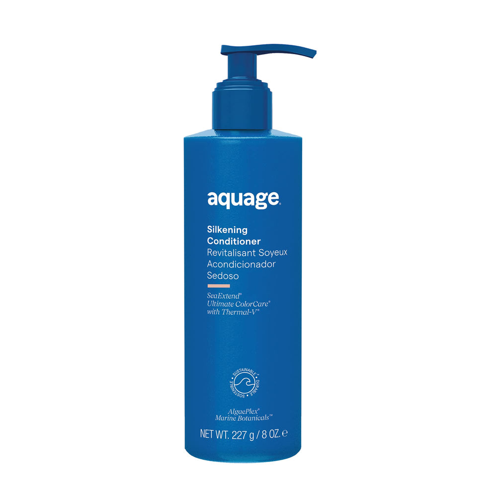 SeaExtend Silkening Conditioner Aquage, bouteille 8oz, démêlage facilité et hydratation durable.