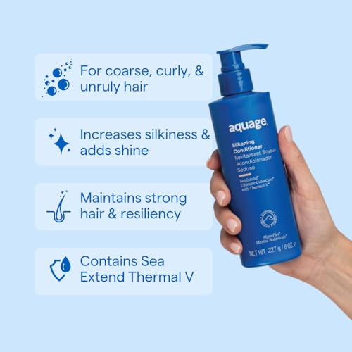 Texture soyeuse SeaExtend Silkening Conditioner Aquage pour cheveux plus doux et faciles à coiffer.
