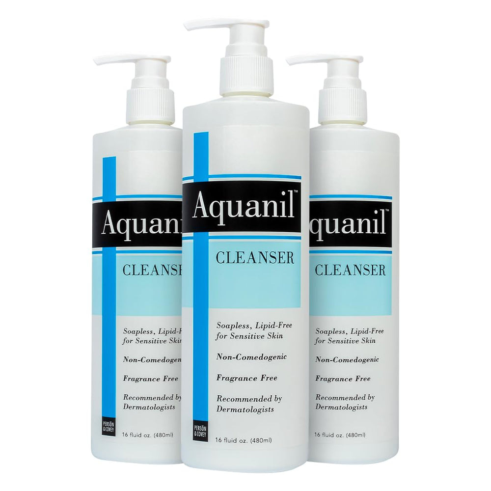 Nettoyeur Aquanil sans lipides sur bouteille, douceur pour peaux sensibles et confort.