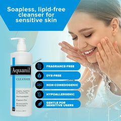 Nettoyant Aquanil sans parfum, douceur adaptée aux peaux sensibles.