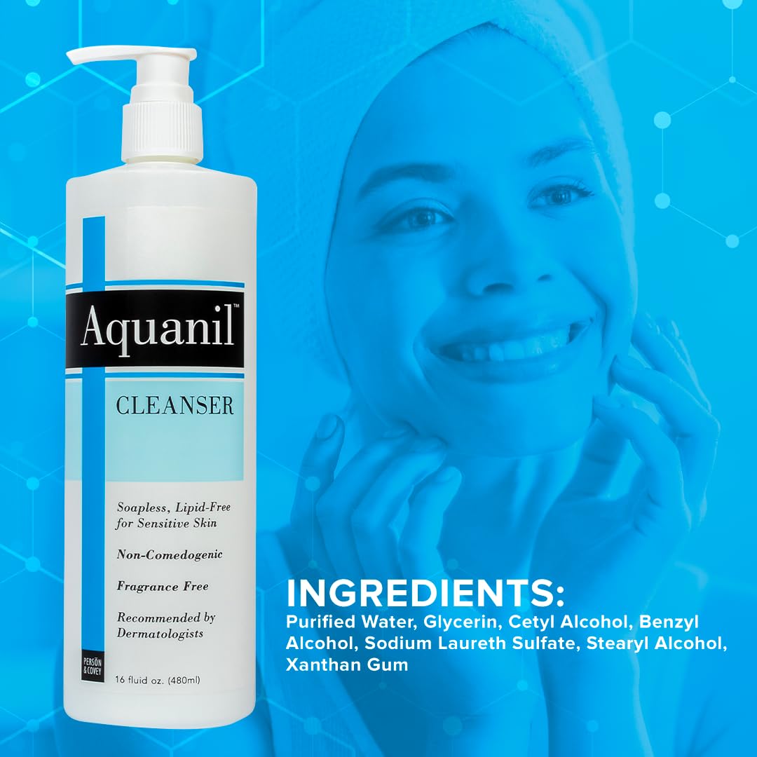 Nettoyant Aquanil sans savon et sans colorants pour une peau pure et douce.