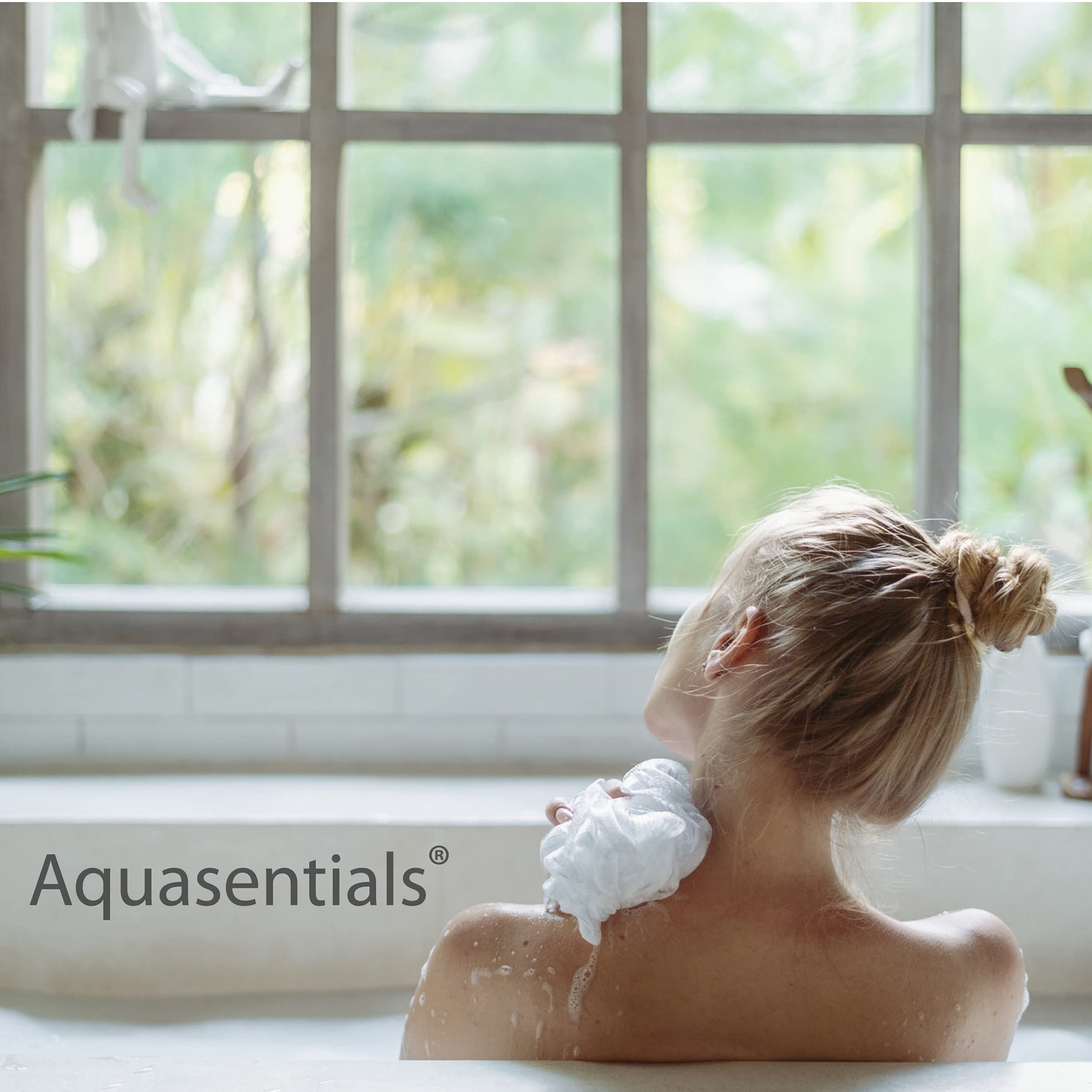 Éponge Aquasentials maillage douche mousse riche et rapide avec tout gel douche.