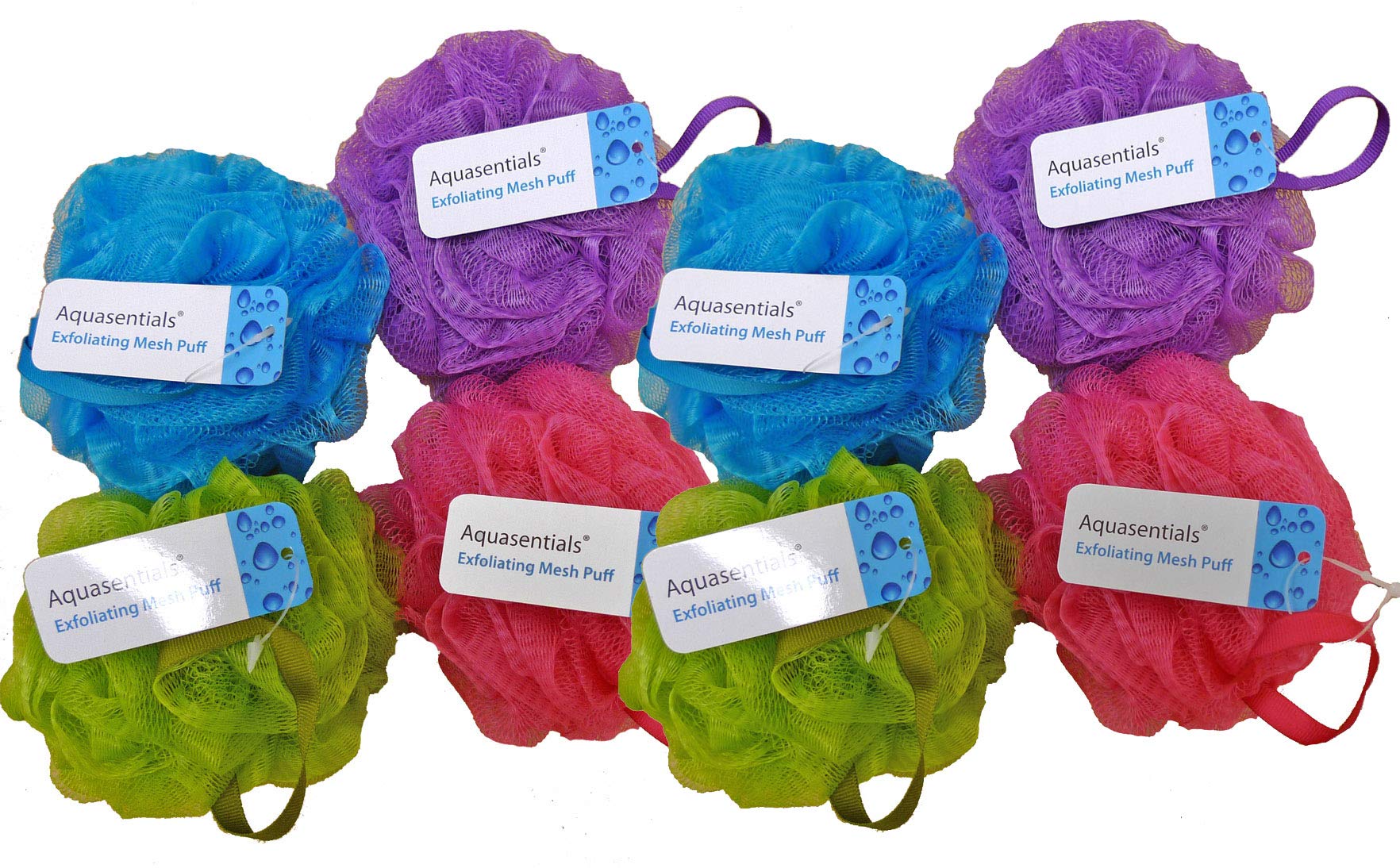 Éponge Aquasentials pouf maillage pour bain – lot de 8, exfoliante en douceur.