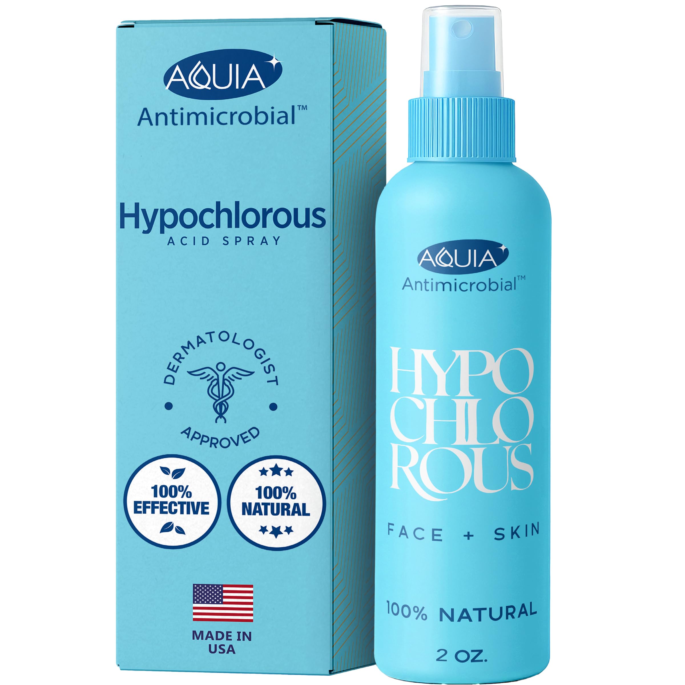 Aquia Acide hypochloreux spray visage, bouteille 2oz, nettoie en douceur et apaise les irritations.