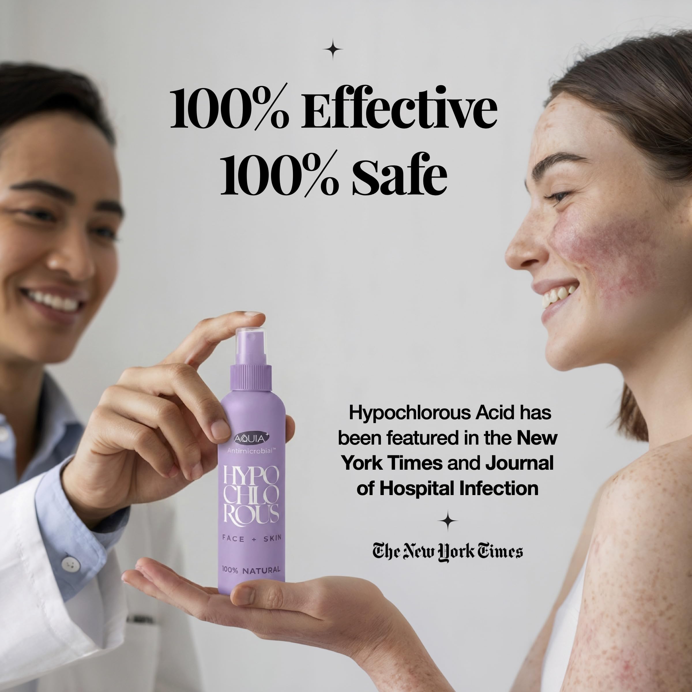 Pulvérisation fine Aquia Hypochloreux Spray visage pour une application douce.