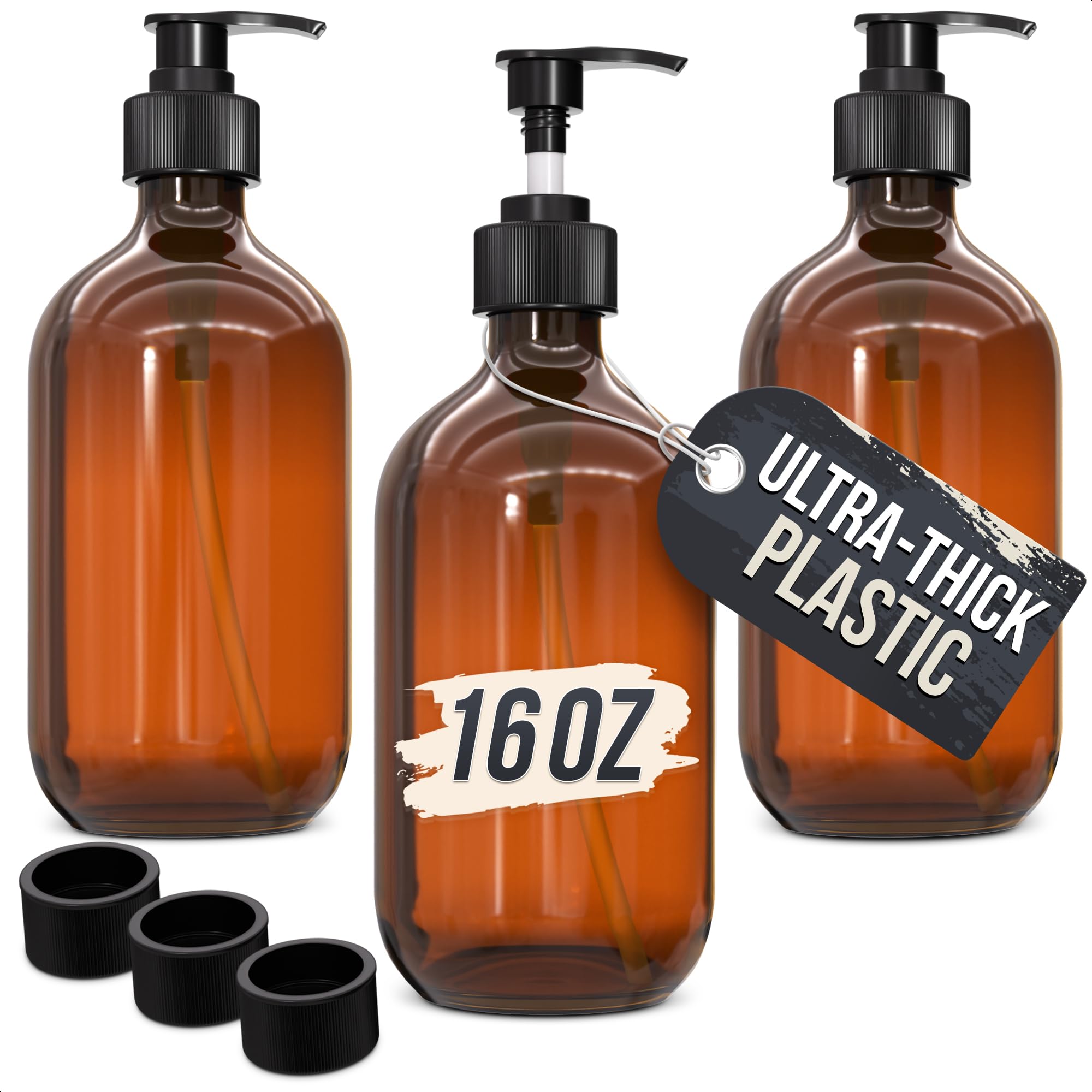Distributeurs Aquue ambre avec pompe, ensemble de trois, pratique pour savon liquide et gel douche.
