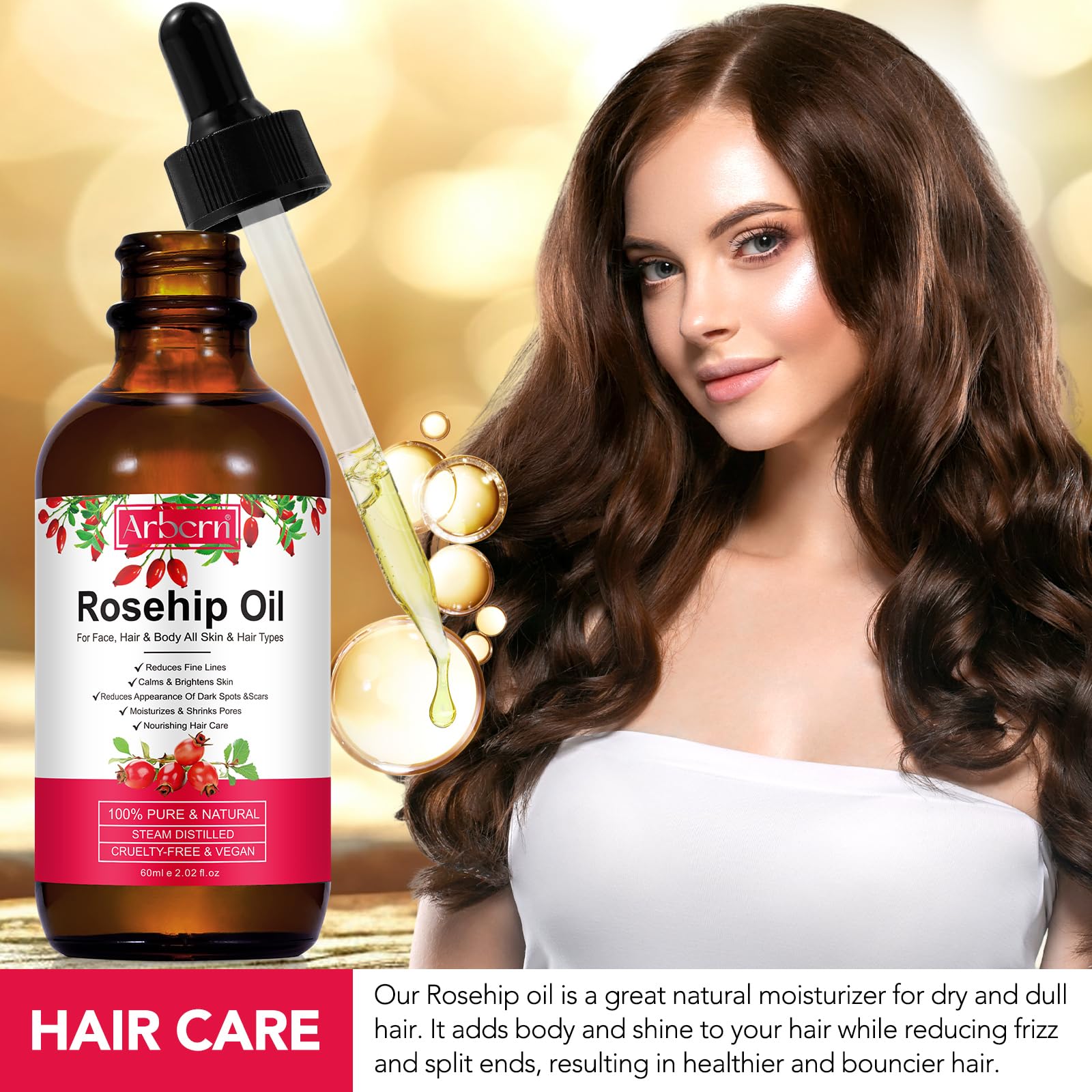 A r b c r n huile rose musquée pour cheveux : brillance et douceur