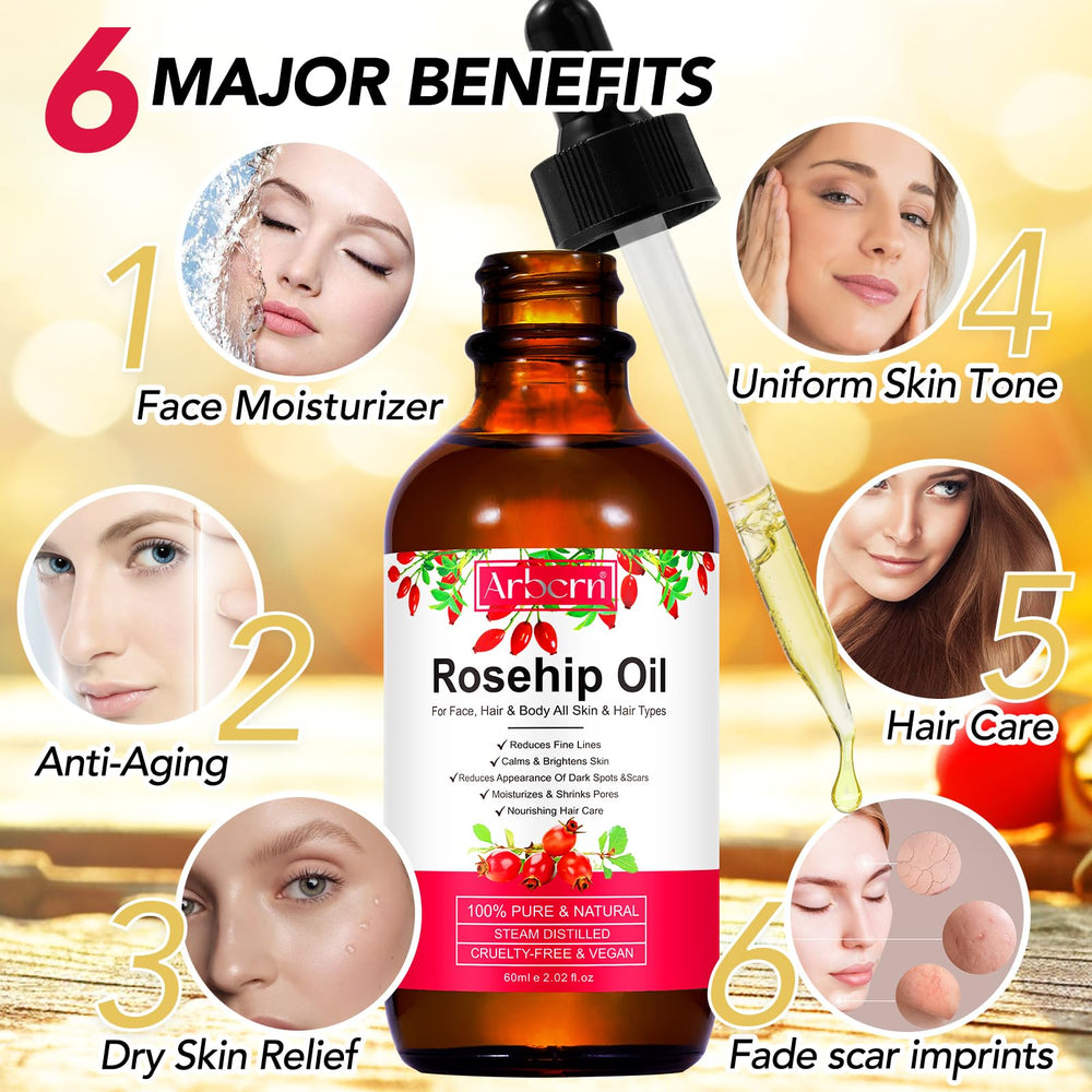 A r b c r n huile rose musquée pour corps : peau souple et nourrie