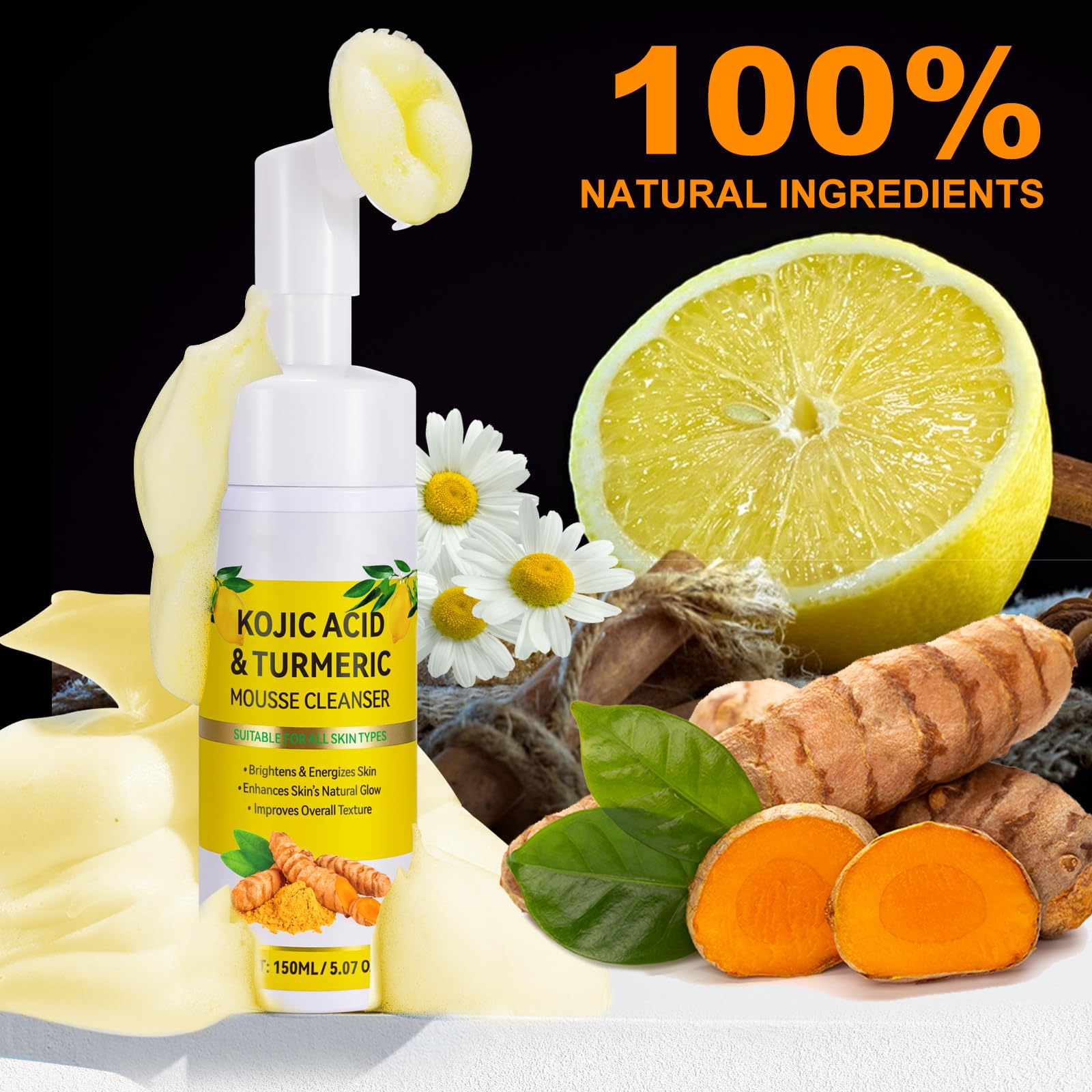 A r b c r n Mousse Nettoyante au Curcuma — laisse peau fraîche et douce.