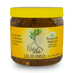 Arbol Verde Gel Linseed : bouteille sans alcool, soin capillaire doux.