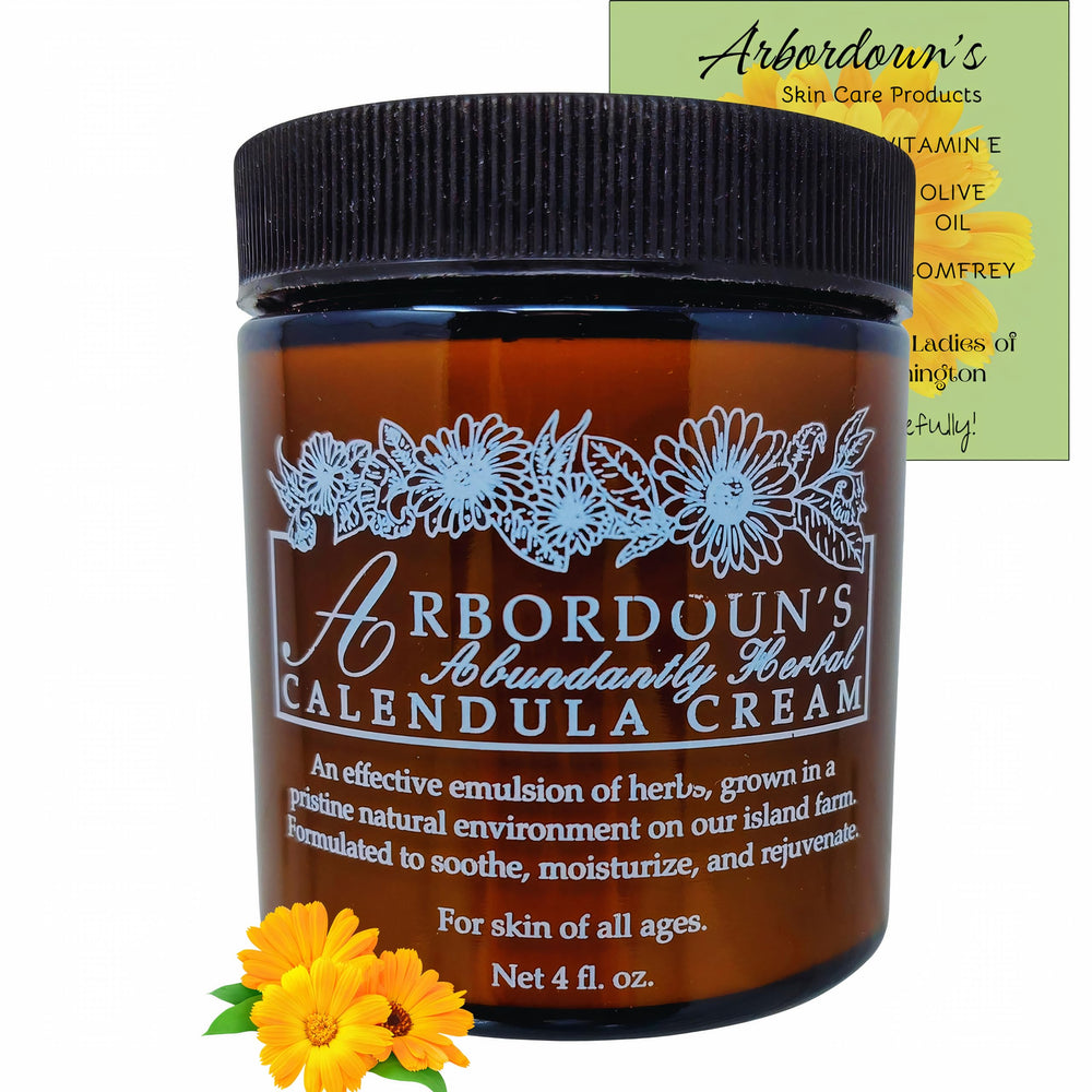 Arbordoun Calendula Crème dans un bocal ambré, soin doux pour peau sensible.